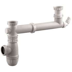 Tubulure évier 2 cuves NF, entraxe 160/360 mm, siphon réglable, 1 prise|Valentin-VA277810000100