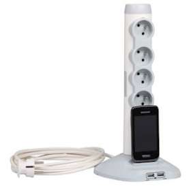 Rallonge verticale - 4x 2P+T avec inter + 2 USB + 1 micro USB - Blanc/gris|Legrand-LEG050014