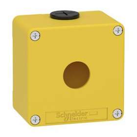 Boite métal vide jaune pour arrêts d'urgence M20 1 trou 22mm 80x80x51,5 UL cULus|Schneider Electric-SCHXAPK1201