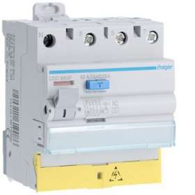 Interrupteur différentiel 3P+N 63A 30mA type AC à bornes décalées|Hager-HAGCDC863F