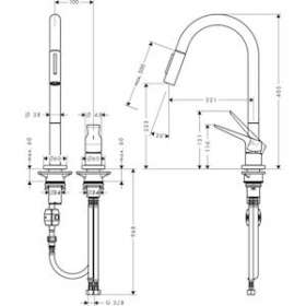 Mitigeur cuisine 2 trous avec douchette extractible nickel poli|Hansgrohe-HA334822830