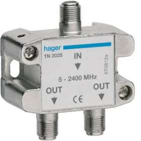 Répartiteur TV hertzien/satellite 2 sorties COAX 5-2400MHz|Hager-HAGTN202S