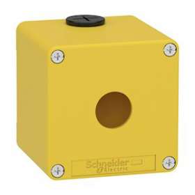 Boite métal vide jaune pour arrêts d'urgence M20 1 trou 22mm 80x80x77 UL cULus|Schneider Electric-SCHXAPK1501