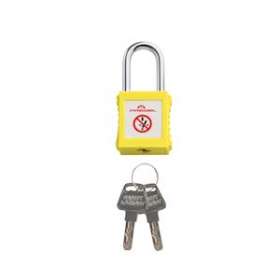 cadenas plastique jaune anse metal 6mm clé identique A2|Catu-CATPM-6-38-Y-A2