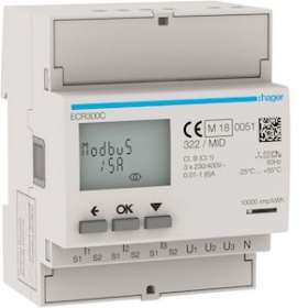 3 Phase kWhmeter via CT 1A or 5A 4M MODBUS MID|Hager-HAGECR300C