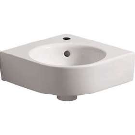 Lave-mains d'angle Geberit Renova Compact: 45x39.5cm, Trou rob. centre, Blc|Geberit-GBR276132000