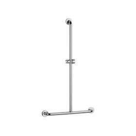 Barre d'appui en T 600x1100 mm, support douchette, inox poli brillant D 32 mm|Pellet asc-PT4000110